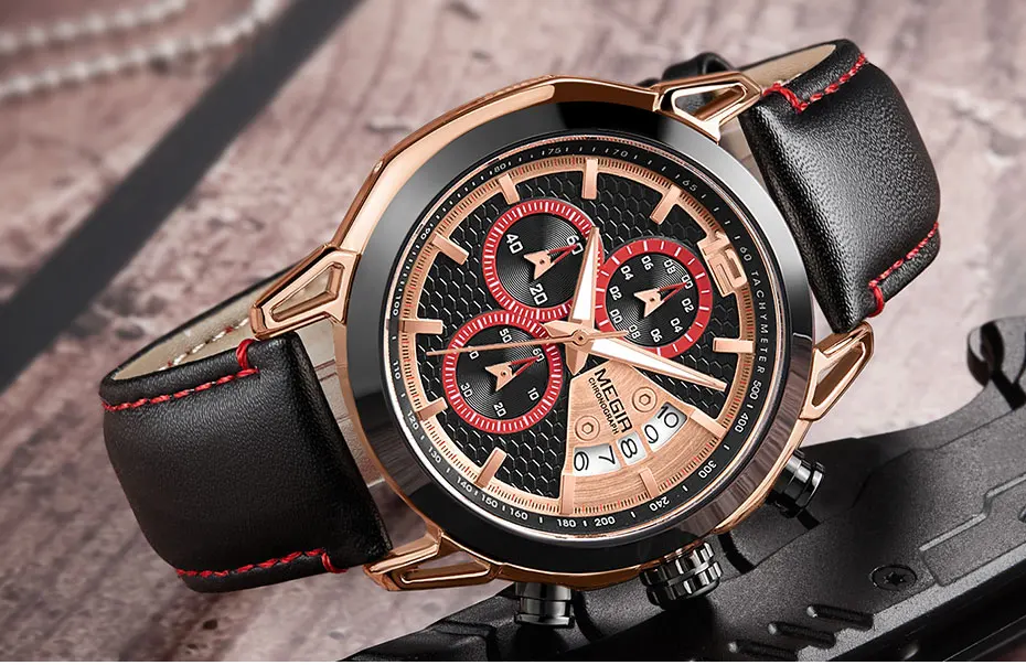 MEGIR Мужская мода хронограф часы светящиеся стрелки водостойкий Аналоговый кварцевые наручные часы для человека индикатор Даты 2071 GREBN