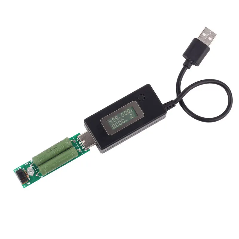 ЖК-дисплей Micro USB зарядное устройство батарея детектор цифровой ёмкость напряжение измеритель тока измерения безопасности тестер с нагрузкой резистор 2A/1A - Цвет: Black and Load