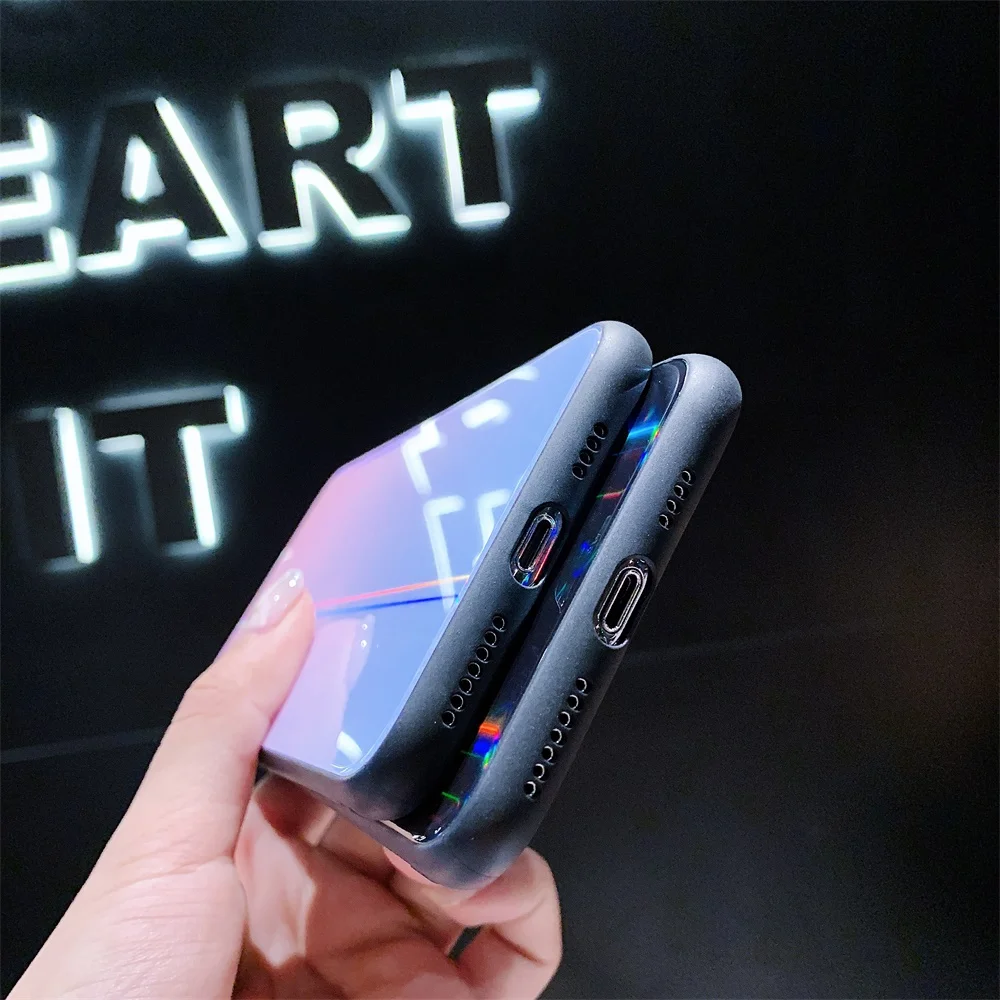 Чехол для телефона iPhone X XS 7 8 Plus роскошное лазерное закаленное стекло +