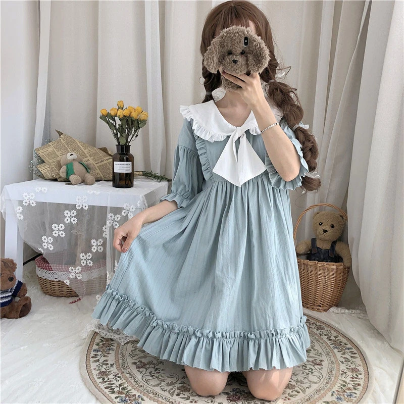 Vestido de las 2019 nuevo verano japonés suave tira bonita muñeca collar suelta de Vestido de manga corta|Vestidos| - AliExpress