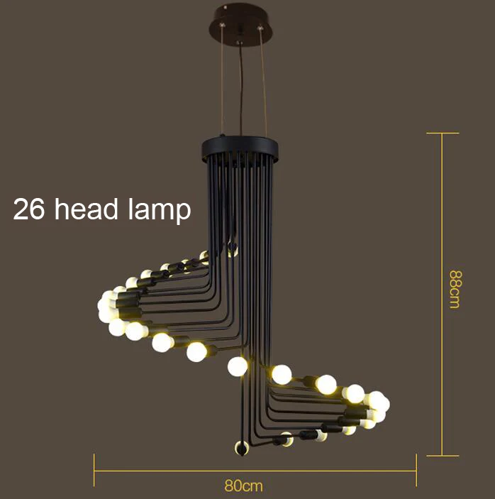 Промышленный Лофт подвесной светильник, люстра, Современная черная лестница, вращающаяся люстра, подвесной светильник светодиодный на выбор - Цвет абажура: 26 heads lamp
