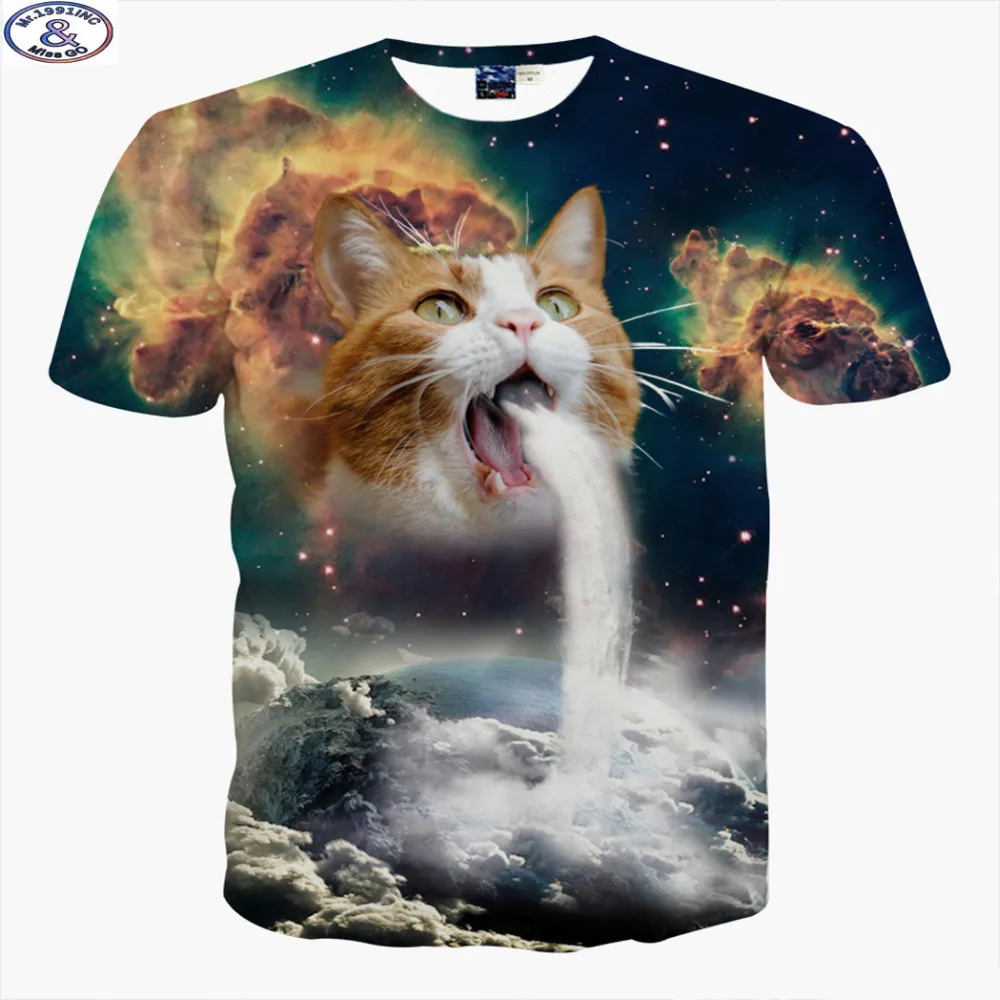 Mr.1991 newest 3D Animal t-shirt for boys and girls funny magicl super cat cute animal printed big kids t shirt hot sale A2