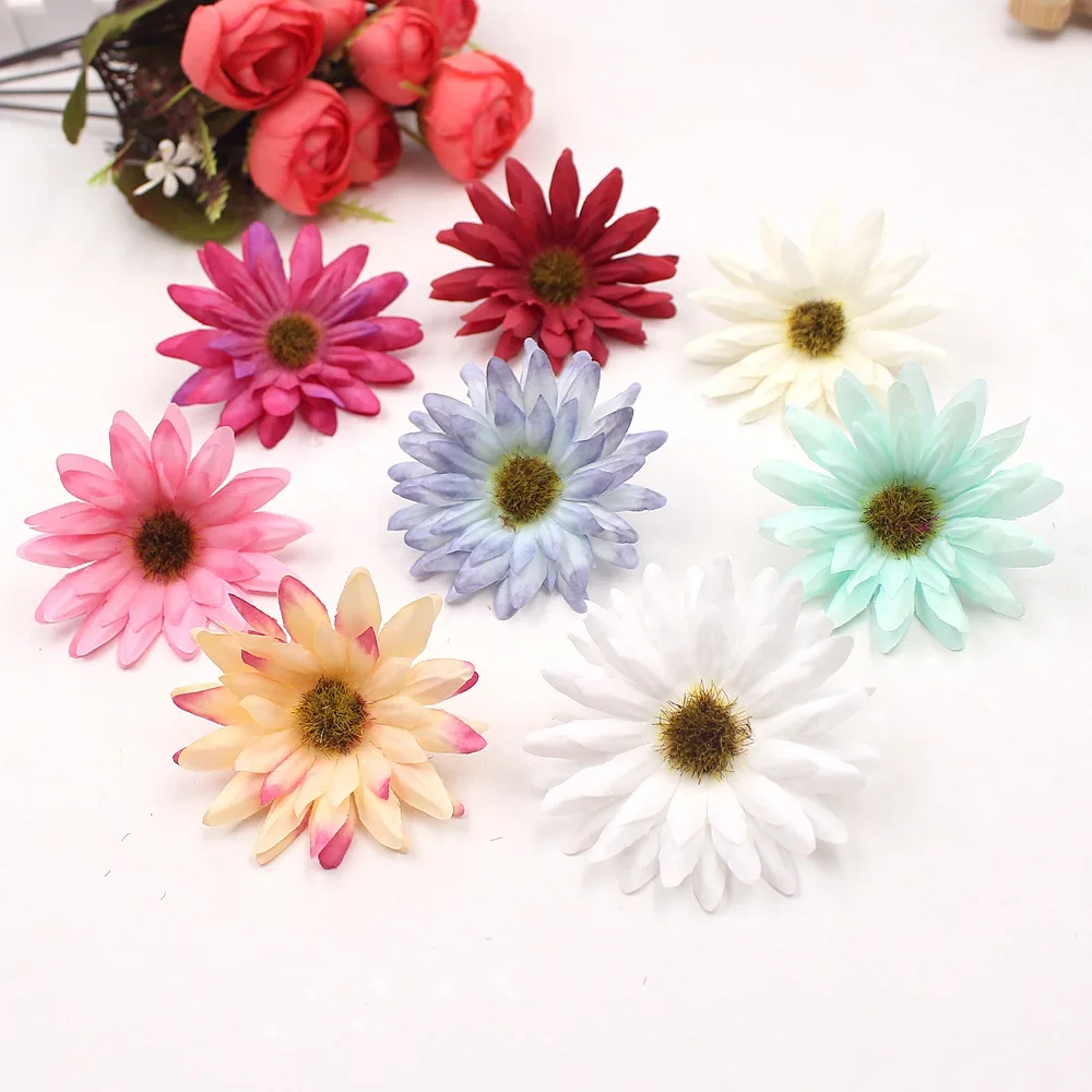 10pcs 6cm Gerbera Artificial Flowers For Wedding Home Decoration Wreath Cloth Apparel Sewing Needlework Art DIY Mariage Craft 10pcs 6cm Gerbera Artificial Flowers For Wedding Home Decoration Wreath Cloth Apparel Sewing Needlework Art DIY Mariage Craft