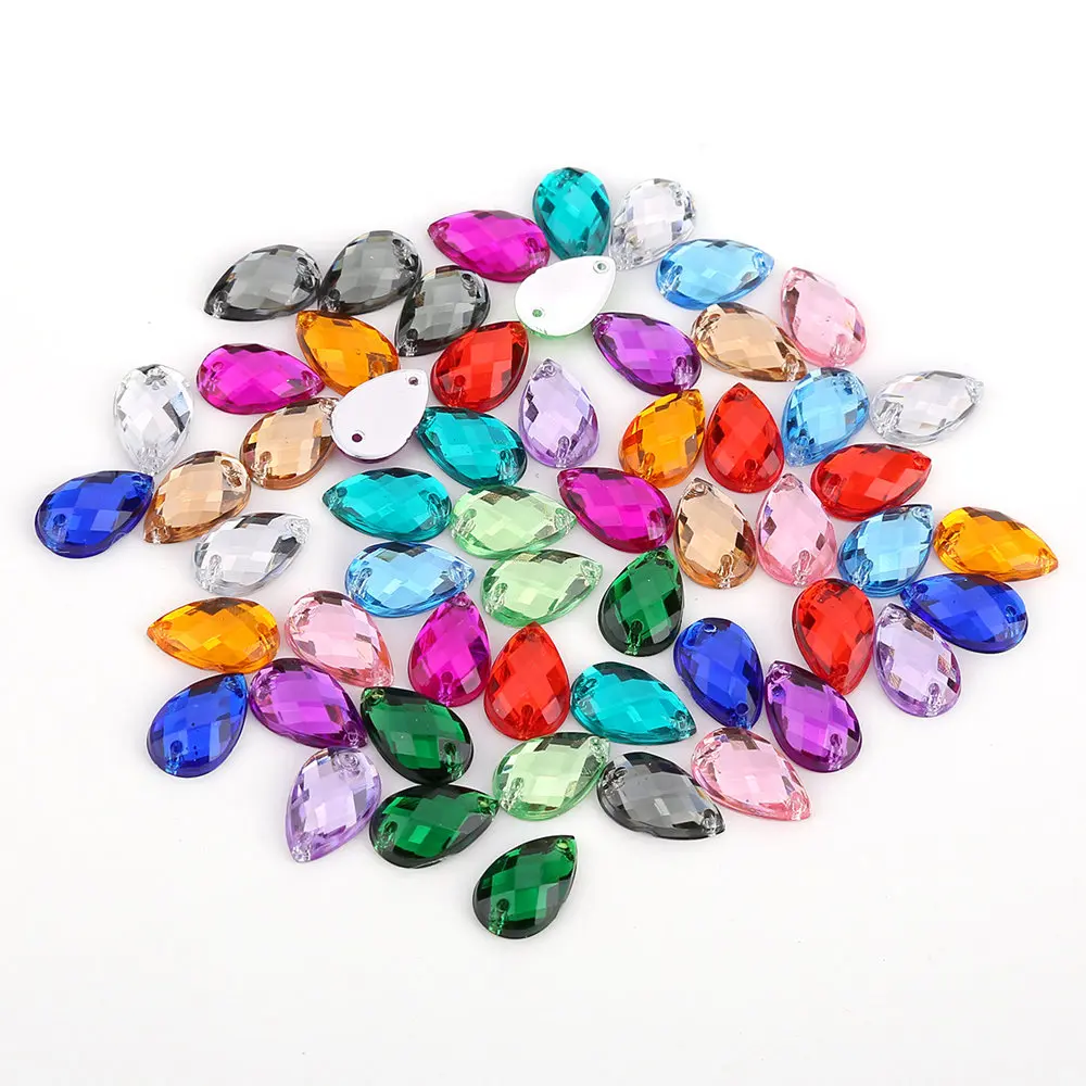 TPSMOC 8*13mm/10*14mm/13*18mm/18*25mm Water Drop Colorful Acrylic Sew On Rhinestone Flatback Crystal Beads For DIY Dress - Цвет: Mix Color