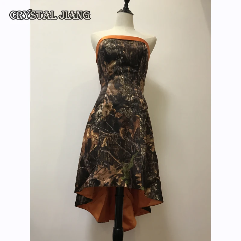Камуфляжное Деловое платье Mossy Oak Высокий Низкий без бретелек атласное Цветочное