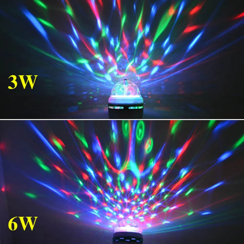 1 шт. E27 3 Вт 6 Вт RGB цветомузыкальная светодиотная лампа для празника автоматически крутится AC85V-265V лампочка для освещения дискотеки DJ бара вечеринки танца Рождестава