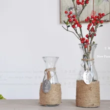 Главная ваза украшения конопли веревкой ваза гидропоники стекло цветочный горшок цветы ваза
