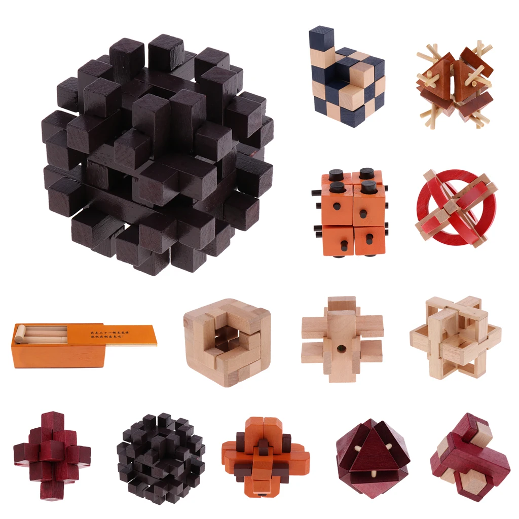 Challenge Yourself ! Disassemble and Assemble It- Classic Wooden Kong Ming Lock Brain Teaser Intelligence Puzzle Game Toy  
