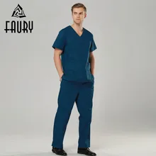 Унисекс с v-образным вырезом униформа доктора медсестры Больница Медицинский скраб салон красоты набор с коротким рукавом хирургическая Рабочая Униформа пальто брюки костюмы
