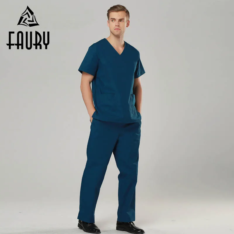 

Unisex V-Neck Doctor Nurse Uniform Hospital Medical Scrub Beauty Salon Set Short Sleeve Surgical Work Uniform Coat Pants Suits