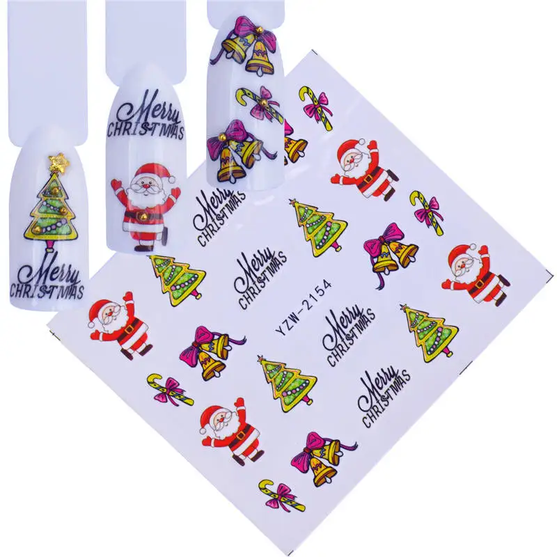 YWK 1 шт Слайдеры для ногтей рождественские наклейки для ногтей украшения для ногтей переводные наклейки Санта аксессуары для маникюра кончиков ногтей инструмент - Цвет: YZW-2154