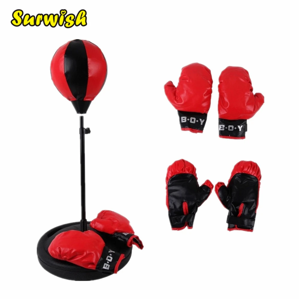 Surwish Height Adjustable Sport Boxing Punching Bag with Gloves Punching Ball for Kids (75-105cm) - Red + Black