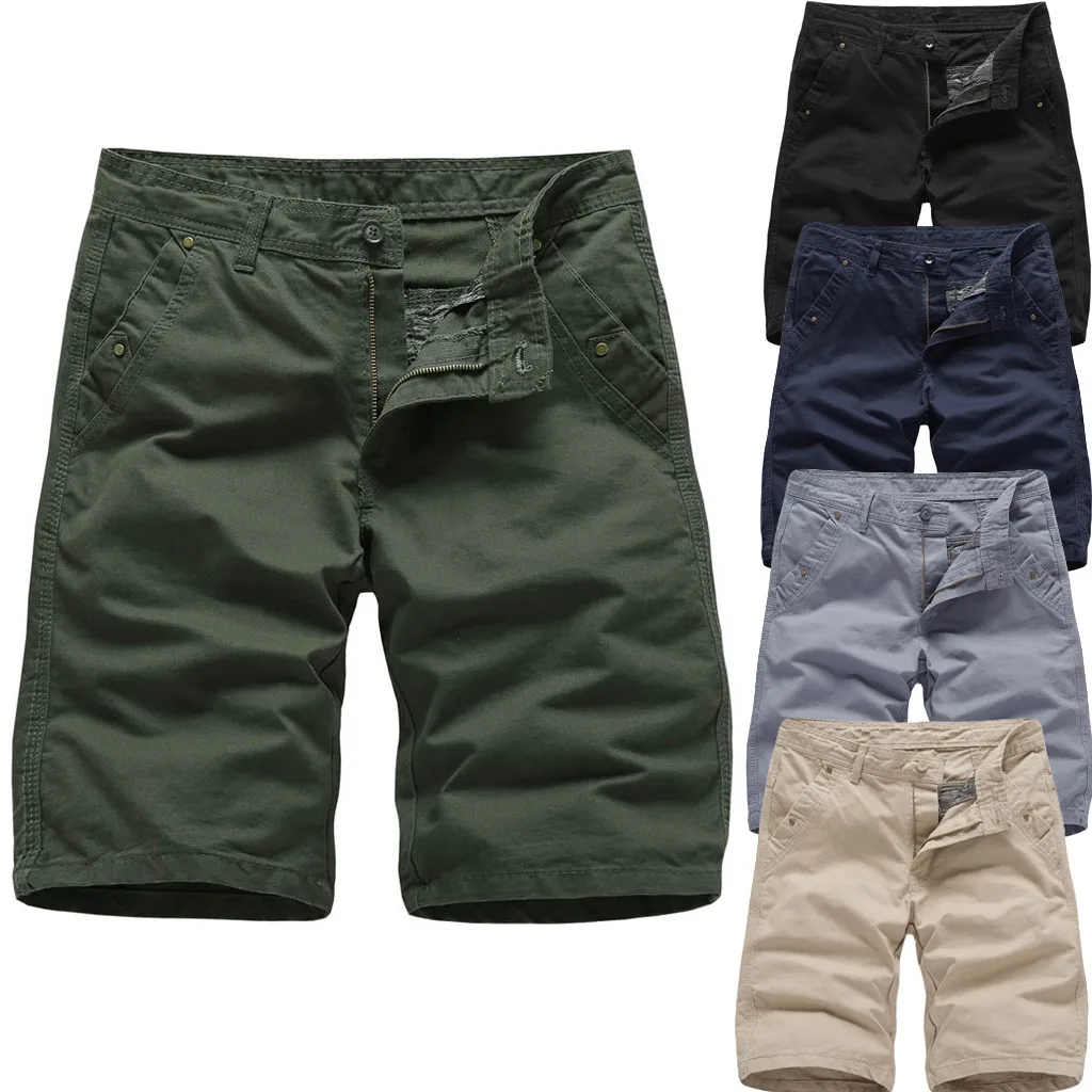 Горячие рабочие шорты мужские летние на открытом воздухе повседневные свободные однотонные хлопковые комбинезоны короткие пляжные шорты военные карго шорты
