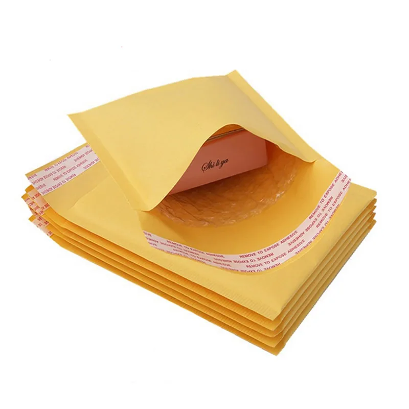 5pcs 14*16cm+4cm Yellow Kraft Paper Bubble Bags Mailers Padded Shipping Mailing Envelope Business Office Supplies Storage Pouch