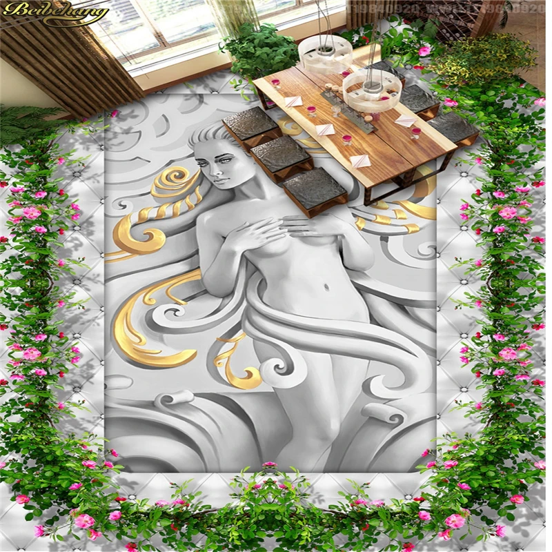 beibehang Custom photo wallpaper floor painted beautiful relief flower 3D self-adhesive pvc three-dimensional painting floor