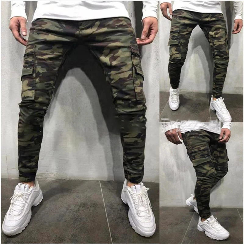 Men's Pants Army Green Camouflage Slim Long Pants Patchwork Casual Jeans Men Modis Streetwear