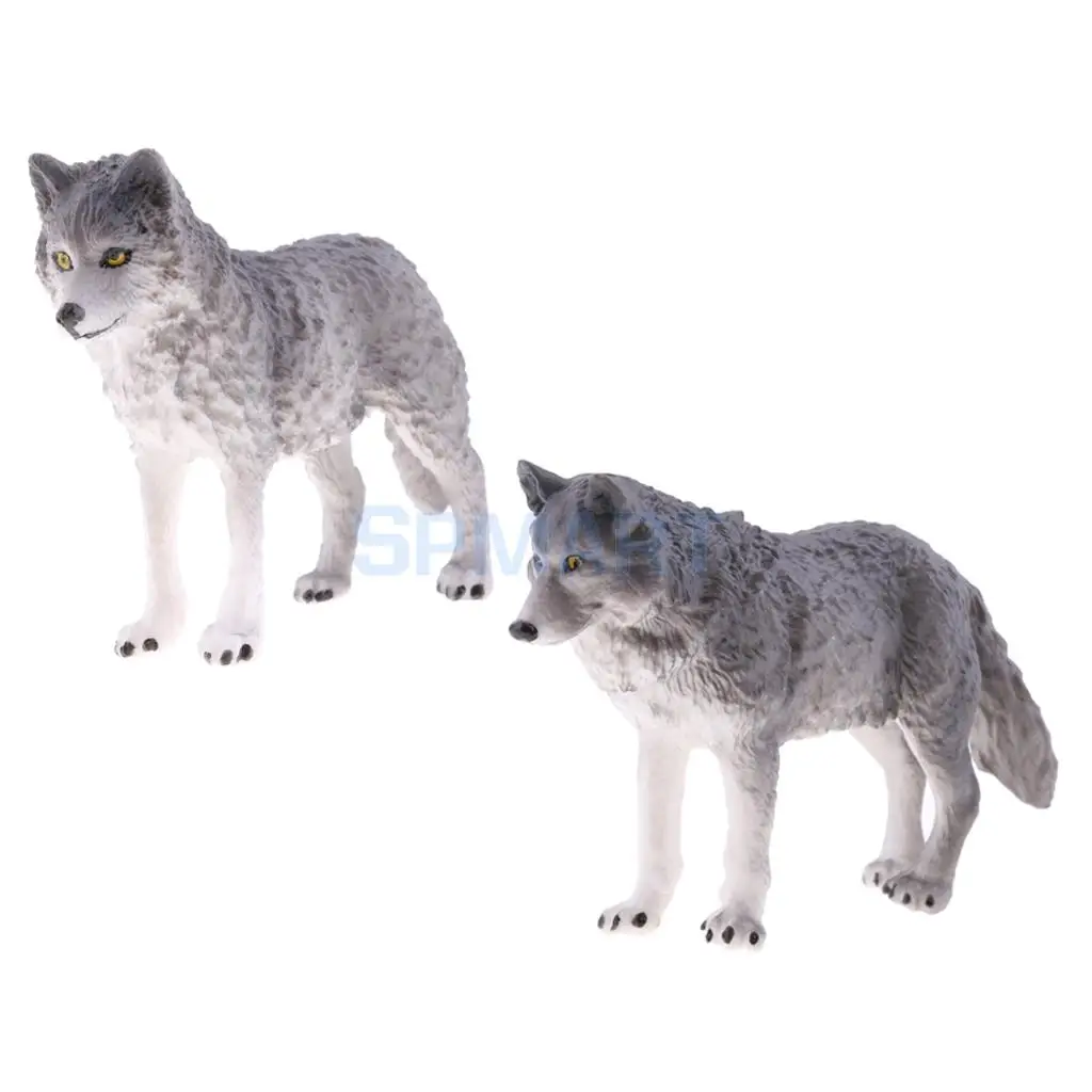2 Pieces Realistic Wolf Animal Model Figurine Action Figures Kid Playset Educational Toy