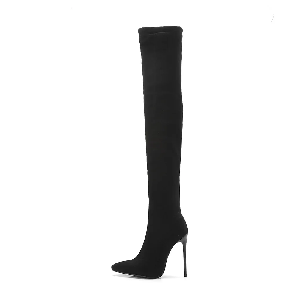 Новые модные зимние женские сапоги до бедра черного и серого цвета женские свадебные туфли на шпильке Большие размеры 10, 43, 45, 48, S873
