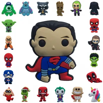 

1pcs Cartoon Justice League Unicorns Deadpool PVC Shoe Charms Shoe Buckles Accessory Fit Bracelets Croc JIBZ Kids Gift
