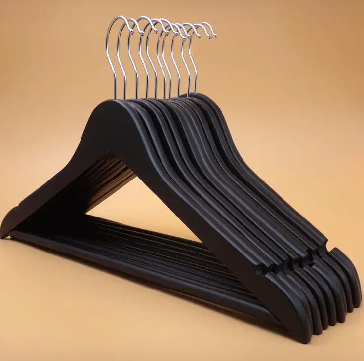 

Jetdio Black Wooden Hanger for Coats and Suits, with Black Hook and Trouser Bar (12 Pieces/Lot)
