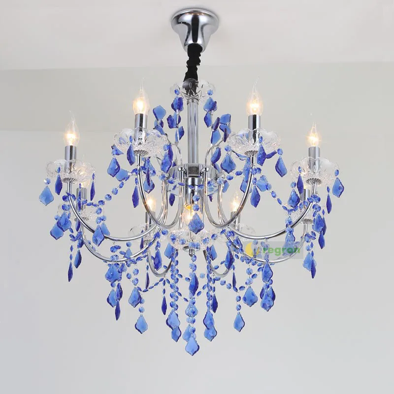 Us 234 03 13 Off High Ceiling Modern Chandeliers Candle Light Romantic Bedroom Lamp Living Room Restaurant Blue Crystal Chandelier Hanging Lamp In