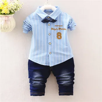 

Spring Autumn Baby Boys clothes bebes Suits Infant/Newborn Clothes Sets Kids jeans striped Shirt+jeans Pants Sets Children Suit