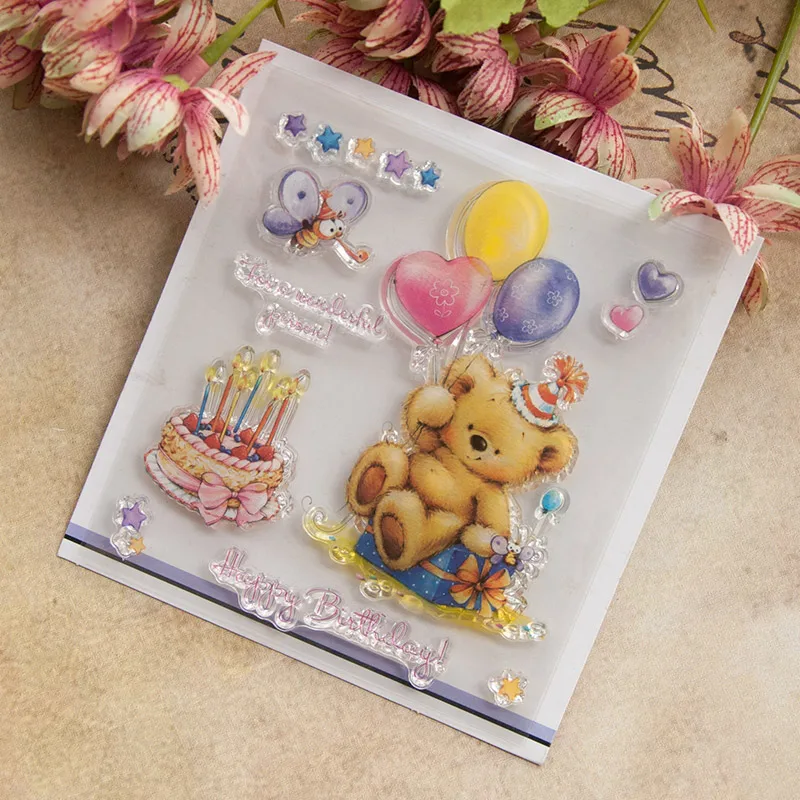 

2018 New Birthday Bear Balloon Bee Transparent Clear Silicone Stamp Seal DIY Scrapbooking Photo Album Decorative Clear Stamp