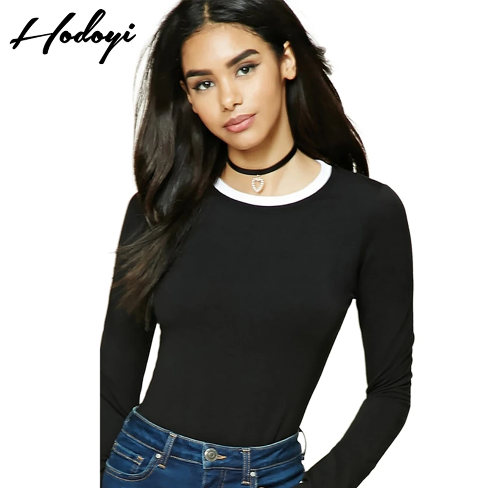 Hodoyi 2017 Summer T Shirt Women Clothing Crew Neck Long Sleeve Skinny 