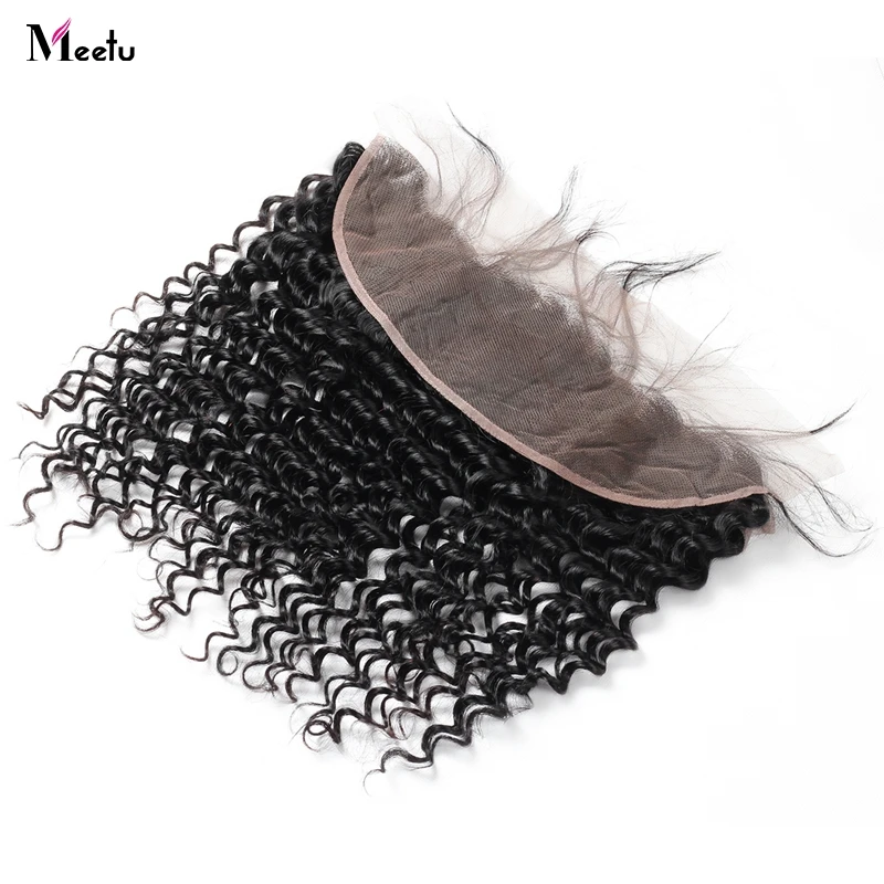 

Meetu Peruvian Deep Wave Lace Frontal 8-20 inch Pre Plucked Ear to Ear 13x4 inch Frontal Closure 100 Human Hair Frontal Non Remy