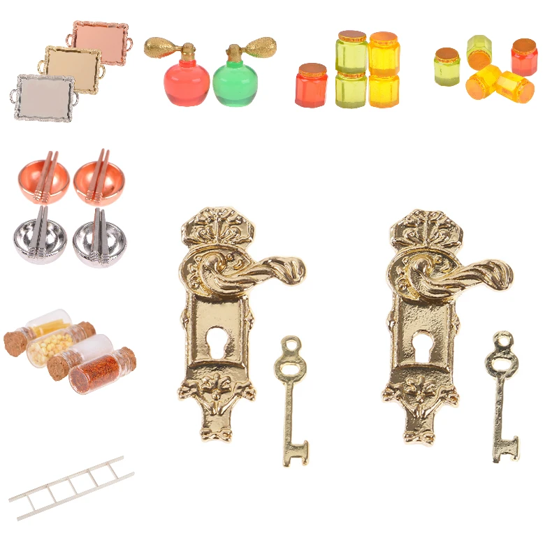 

1/12 Miniature Vintage Door Lock and Key/White Ladder/Honey Pot/Tableware/Perfume/Food Bottle/ Dollhouse DIY Accessories