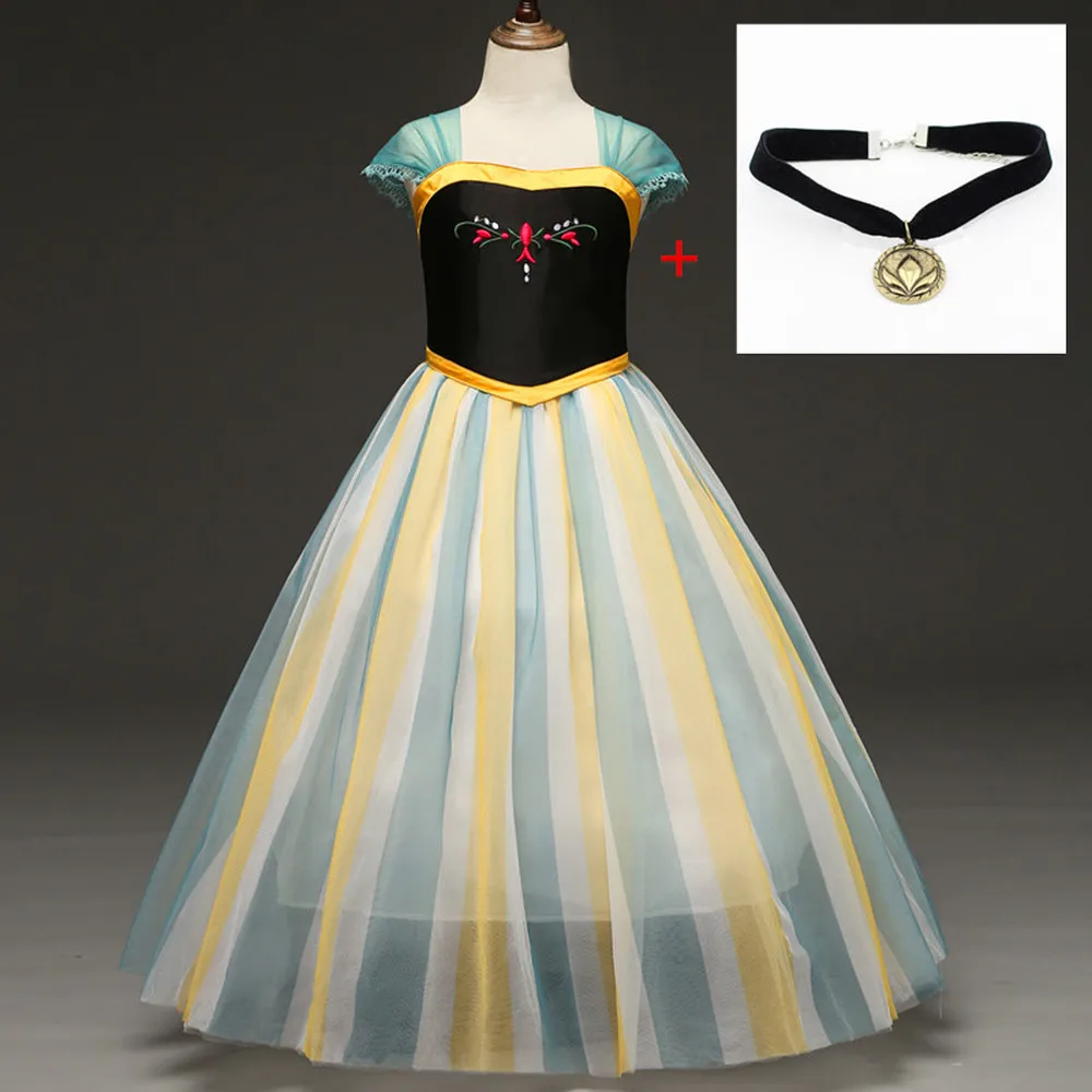 

Girls Dress Cartoon Cosplay Anna Dresses Crown+magic wand Princess Elsa Dresses Anna Costume Baby kids Clothes Children Clothing
