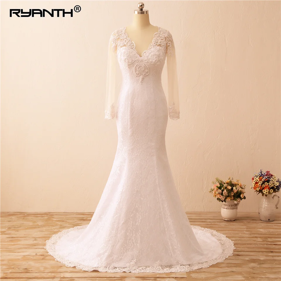 Женское свадебное платье с длинным рукавом Ryanth Vestido De Noiva Sereia длинное кружевное