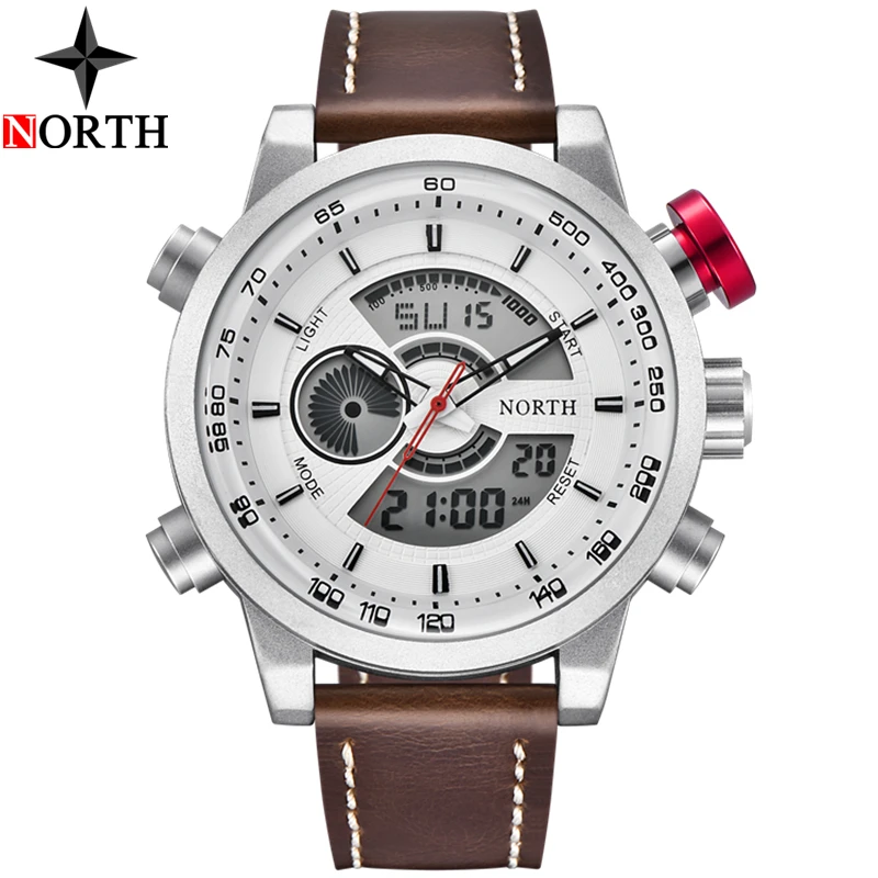 Najtaniej Męskie zegarki do luksusowej marki męskie skórzane zegarki sportowe NORTH męska kwarcowy LED cyfrowy zegar wodoodporny wojskowy zegarek na rękę