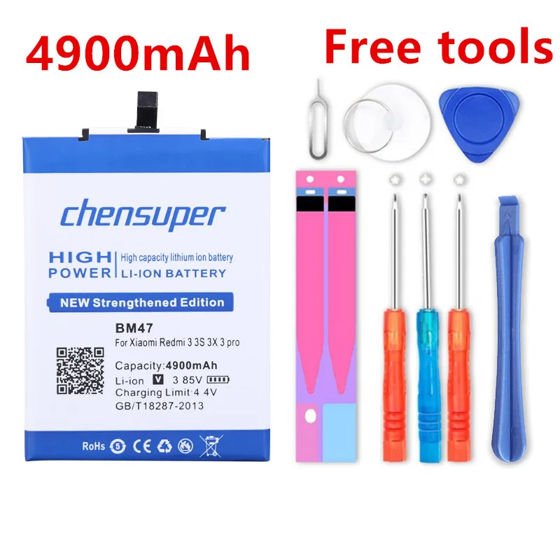 

100% Оригинальный chensuper Новый BM47 аккумулятор 4900 мАч для Xiaomi Redmi 3X Hongmi 3 S аккумулятор в наличии с номером отслеживания