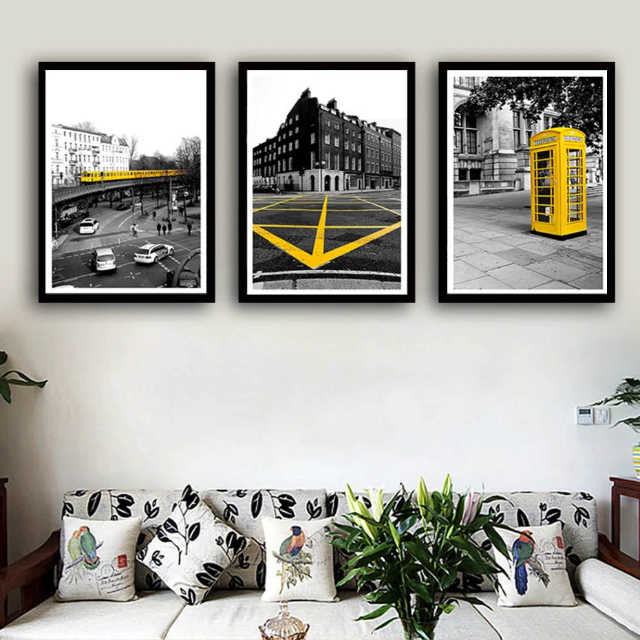 

Black and Yellow Nordic City Building Street Landscape Canvas Art Painting Posters Prints Wall Pictures for Living Room Decor