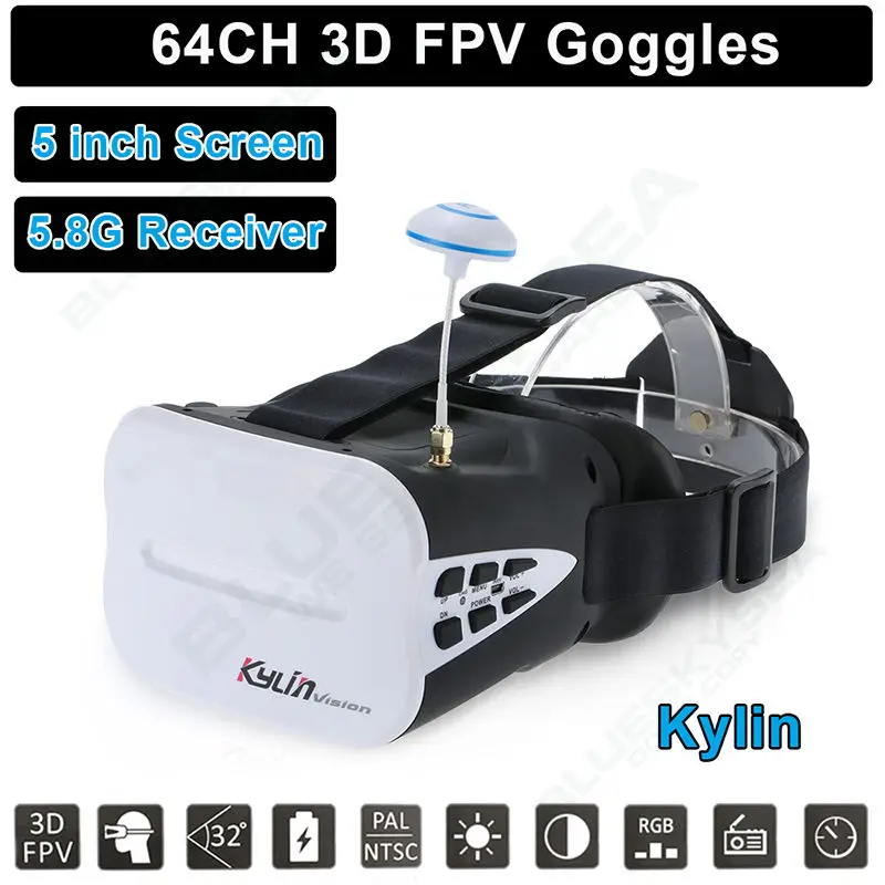 Free Shipping KDS Kylin Vision 64CH 5 8G 3D FPV Goggles 5 Inch VR Headset Glasses