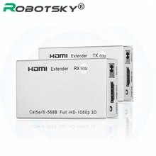 Robotsky 3D 1080P HDMI Extender 60M over single CAT5E/CAT6 Signal Cable HDMI Transmitter Receiver with IR for DVD XBox PS3 PS4