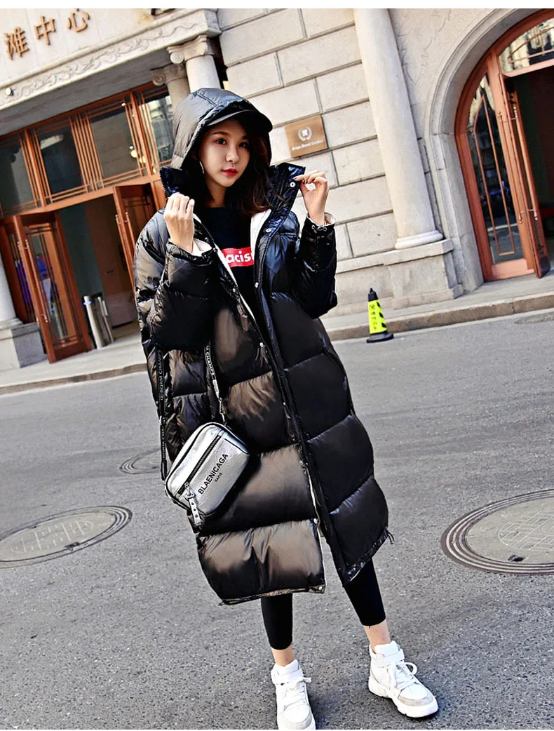 Waterproof Glossy Winter 90% White Duck Down Jacket Women Hooded Long Down Parka New Arrival Straight Womens Down Coats 168