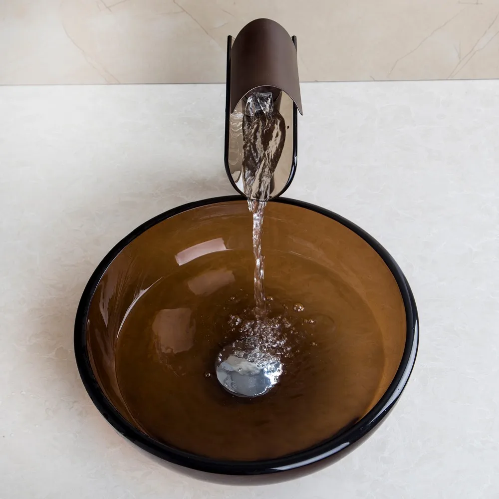 Monite коричневый ванная комната художественное стекло сосуд раковины столешница водопад Туалет для ванной комбинированный латунный набор смеситель кран