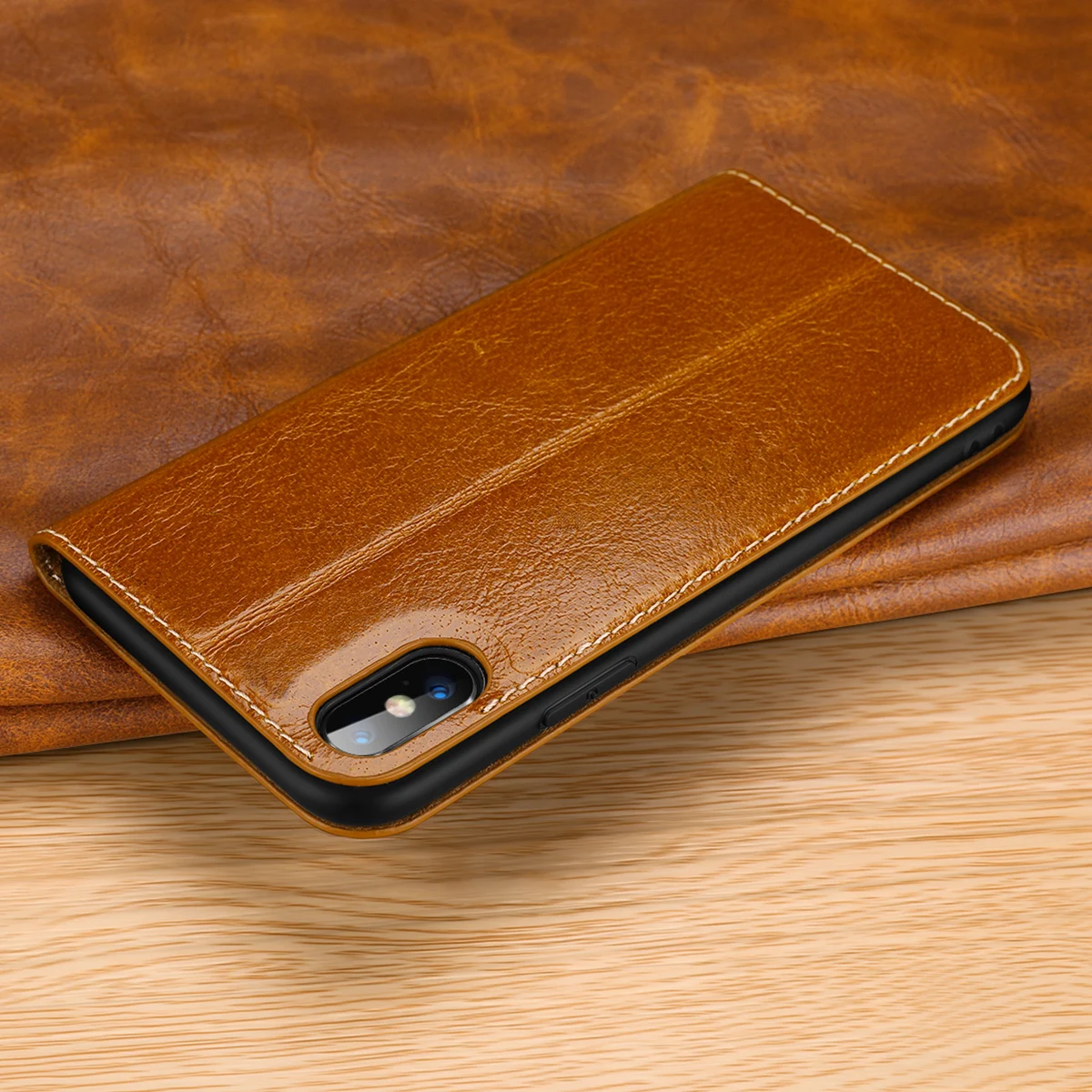 For iPhone Xs Max Xr X 7 8 6s Plus Genuine Leather Flip Case w/View Window Stand Smart Sleep/Wake Magnetic Closure Soft Cover
