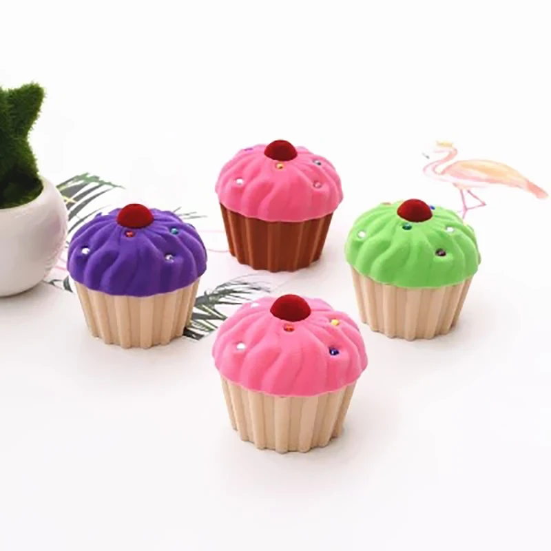 

1pcs Mini Cake Lovely Velvet Ring Box Wedding Earrings Ring Box FashionJewelry Packaging Storage Display Case Gift boxes 4 color