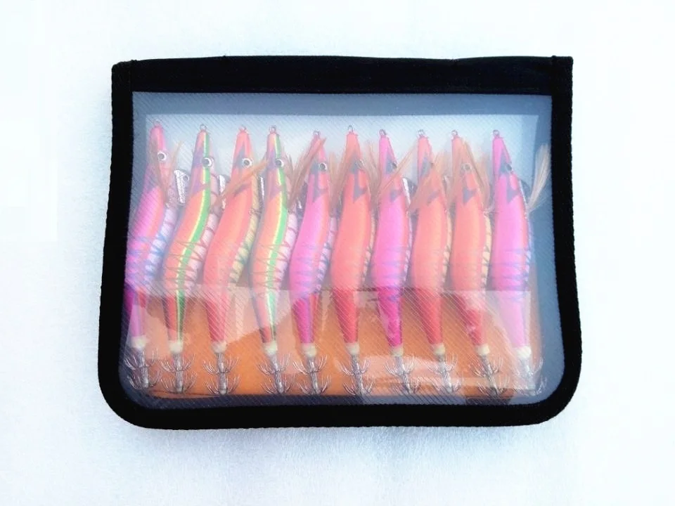 Isca com Bolsa de Pesca Madeira de Camarão Iscas de Camarão Equipamento de Pesca Squid Jigs Isca Polvo Camarão 3.5 Lula Gancho 10 Pcs