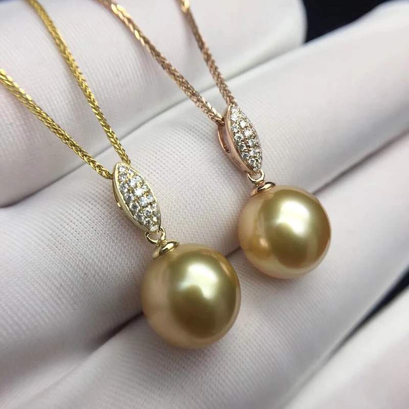 Sinya 12mm southsea golden pearl pendant inlay Real high luster diamonds 18K Au750 fine jewelry necklace for women ladies Hot (5)
