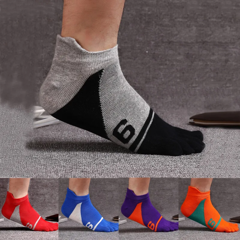 New Men Five Finger Socks Cotton Sport Socks 6 Print Hit Color