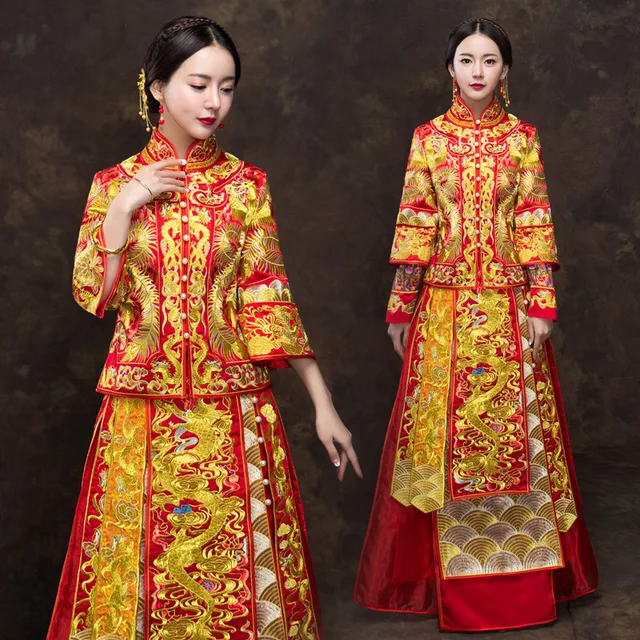 Red Traditional Fashion Women Phoenix Embroidery Dress 2017 New Chinese Style Dress Cheongsam