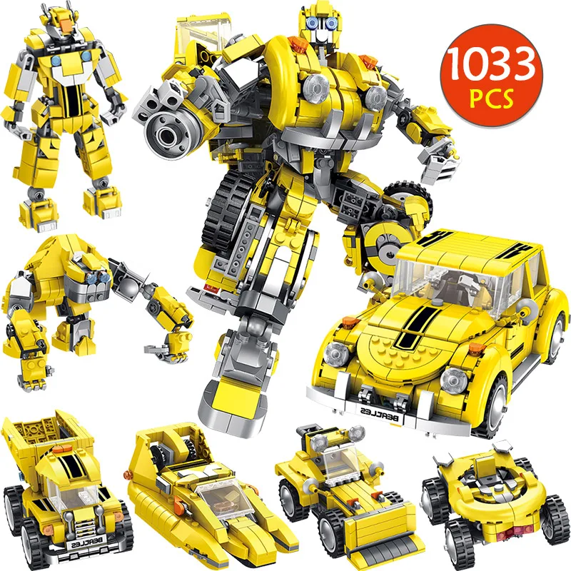 

1033pcs Toy for Boy Technic Model Blocks Legoingly Transformation Anime Series Robot Building Blocks Toy 2 Size Robot Car