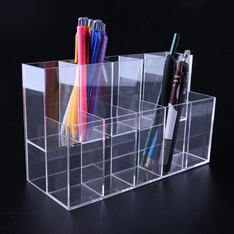 

New Clear Plastic Eyeliner Lipstick Organizer Storage Eyebrow Makeup Tools Pencil Box Display Shelf 2 Rows 10Girds Brush Holder