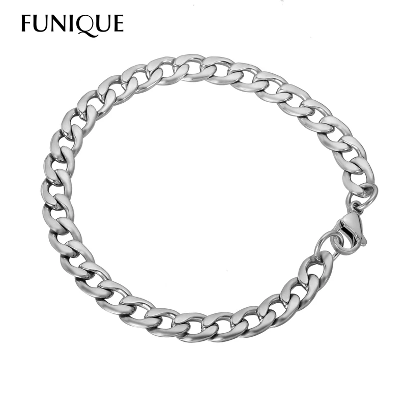 

FUNIQUE Simple Stainless Steel Chain Bracelet for Men Braclets & Bangles Male Female Hip Hop Party Punk Rock Jewelry