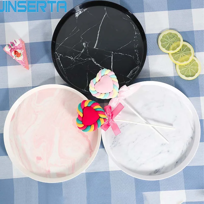 

JINSERTA Marbled Storage Tray Jewelry Display Plate Plastic Cosmetic Organizer Dessert Snack Cake Tableware Hotel Serving Tray