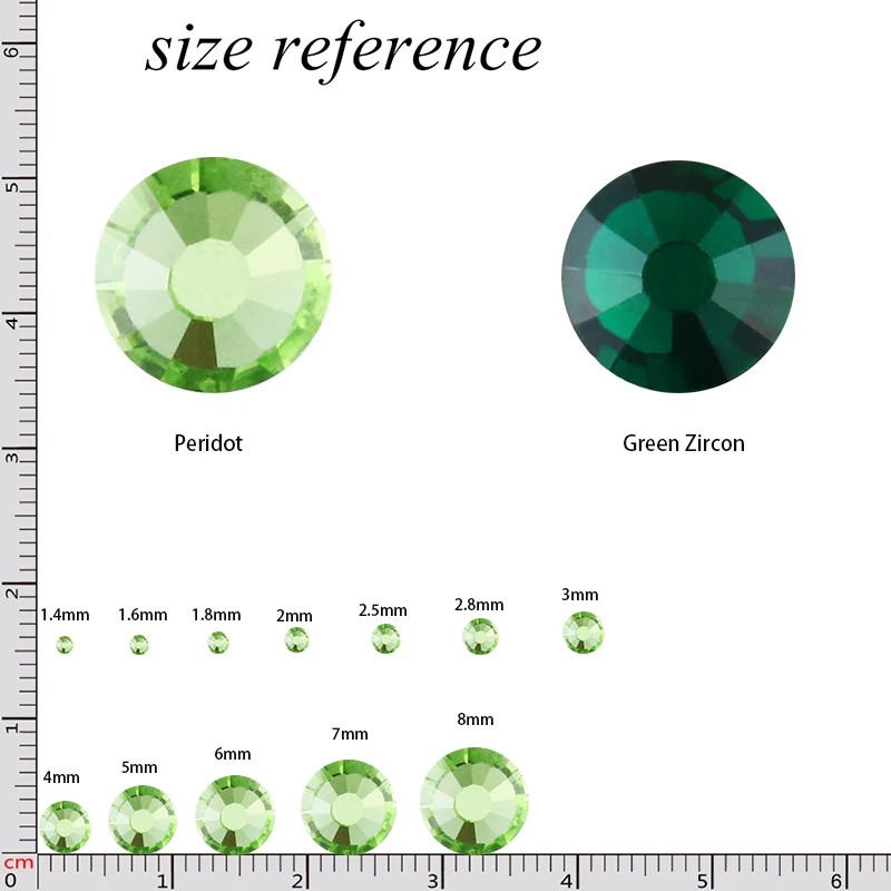 Зеленые прозрачные стразы круглые стеклянные Перидот кристаллические элементы 3D дизайн ногтей Стразы Кристалл Стразы, не требующие горячего крепления на пальцах